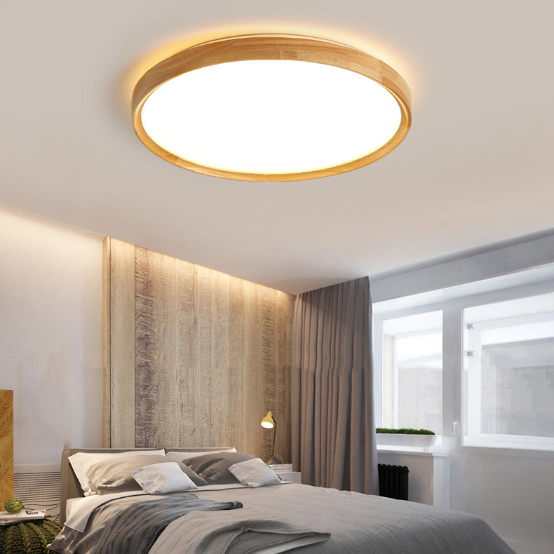 Round Wooden Ceiling Mount Light LED Ceiling Light with Acrylic Shade for Bedroom