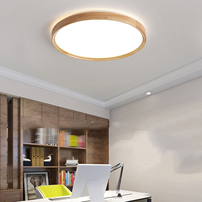 Round Wooden Ceiling Mount Light LED Ceiling Light with Acrylic Shade for Bedroom