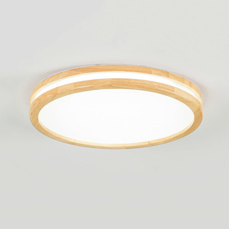 Round Simple Ceiling Mount Light Wooden LED Ceiling Light with Acrylic Shade