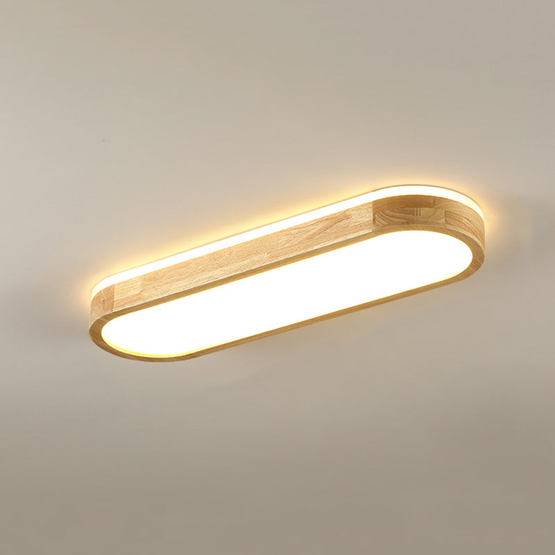 Wooden LED Ceiling Light Oval Simple Ceiling Mount Light with Acrylic Shade