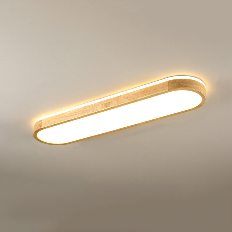 Wooden LED Ceiling Light Oval Simple Ceiling Mount Light with Acrylic Shade