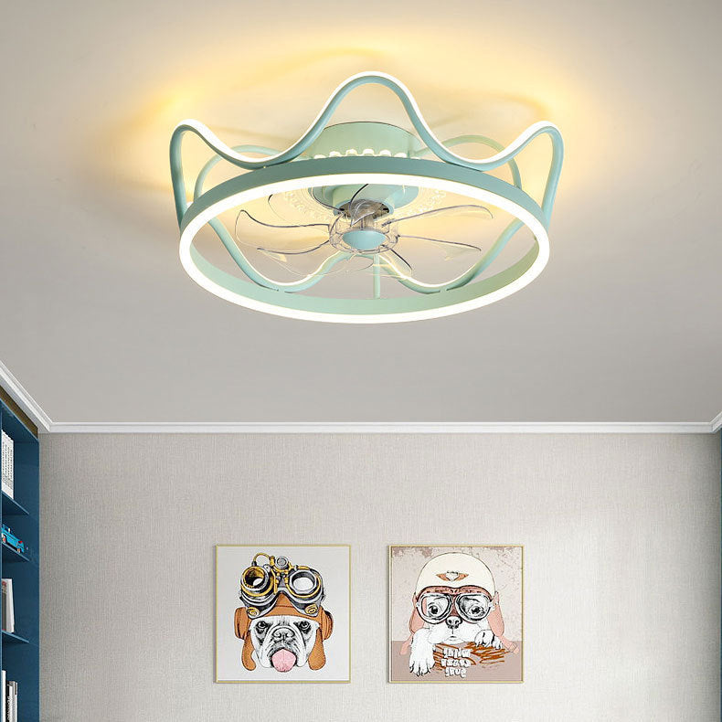 Crown Shape Ceiling Fan Light LED Ceiling Mount Lamp with Acrylic Shade for Bedroom