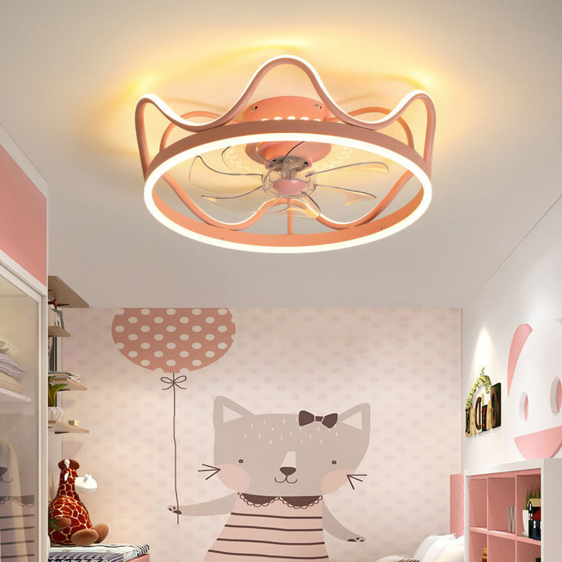 Crown Shape Ceiling Fan Light LED Ceiling Mount Lamp with Acrylic Shade for Bedroom