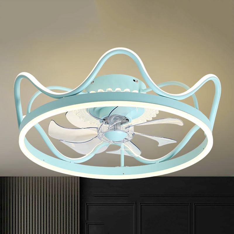Crown Shape Ceiling Fan Light LED Ceiling Mount Lamp with Acrylic Shade for Bedroom