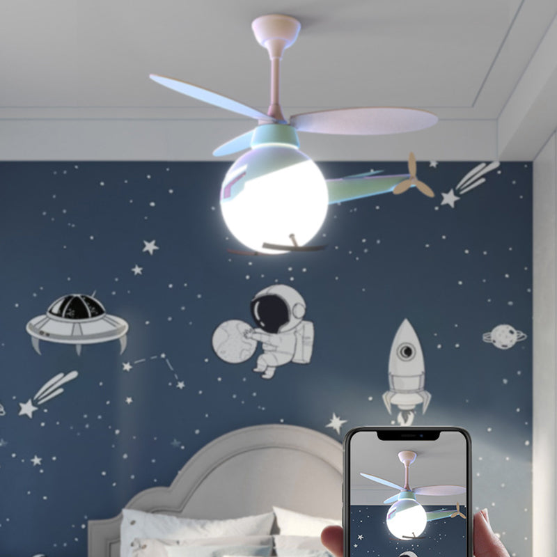 Children Ceiling Fan Light LED Ceiling Mount Lamp with Wood for Living Room