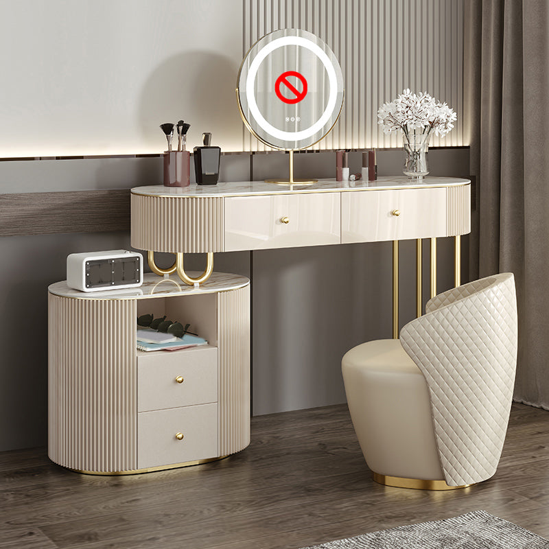 Stone and Metal Vanity Table in Beige Makeup Desk, Glossy Finish