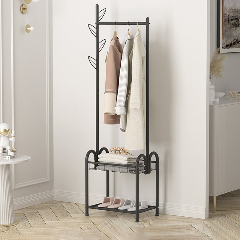 Modern Metal Hall Tree Coat Hanger Hooks and Storage Shelf Coat Rack