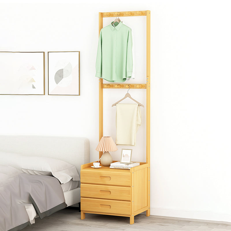 Contemporary Coat Rack Espresso and Medium Wood Bamboo Drawers Free Standing Hall Tree