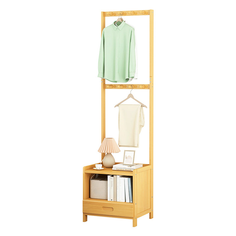 Contemporary Coat Rack Espresso and Medium Wood Bamboo Drawers Free Standing Hall Tree