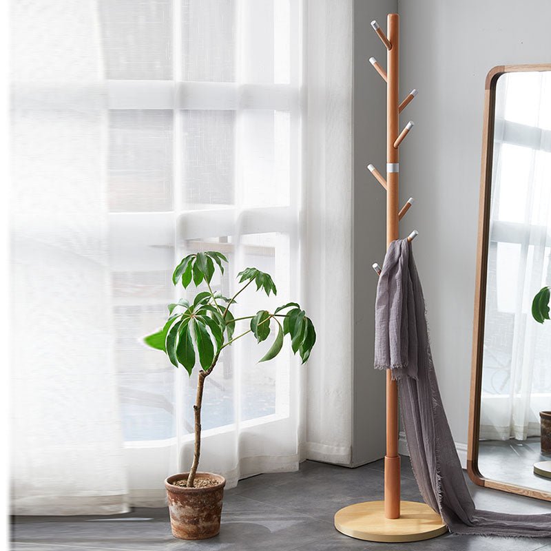 Modern Coat Hanger Wood Hall Tree Free Standing Coat Rack with Hooks