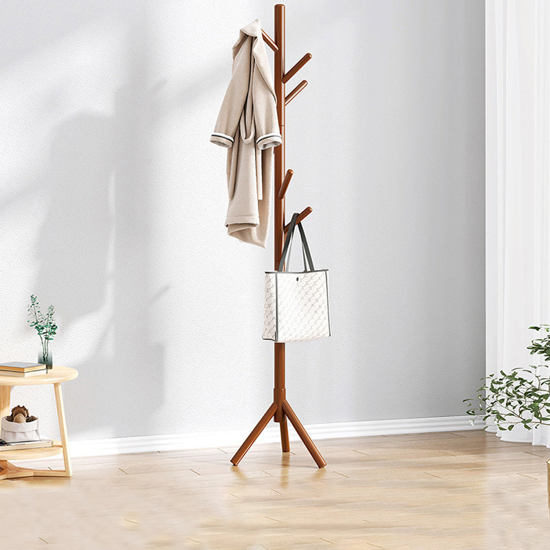 Modern Hall Tree Wood Entryway Kit with Hooks Free Standing Coat Hanger