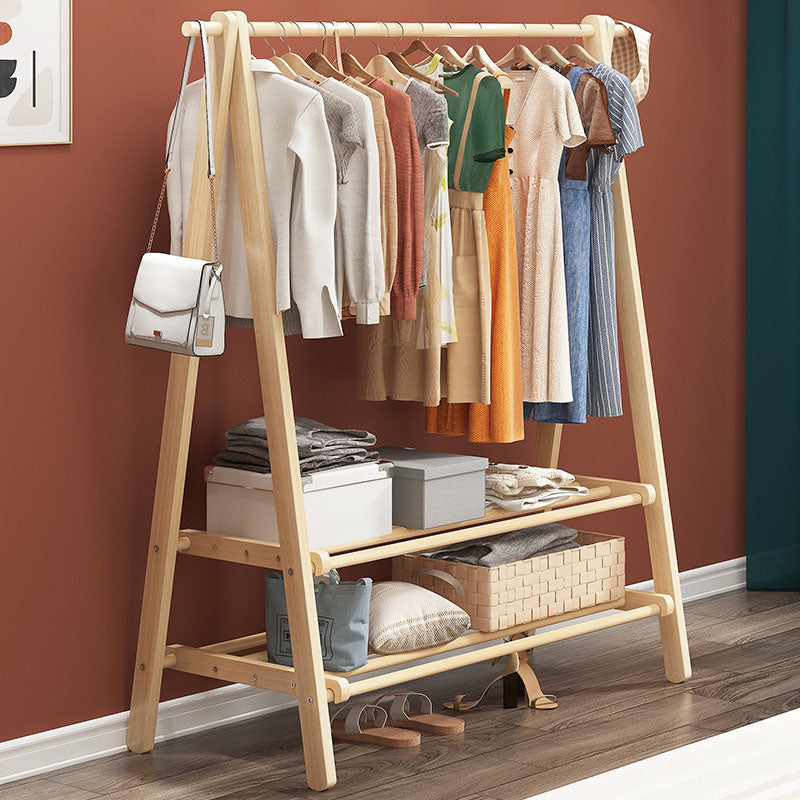 Wood Entryway Hall Tree Storage Shelves Hall Stand with Hanging Rail Coat Rack