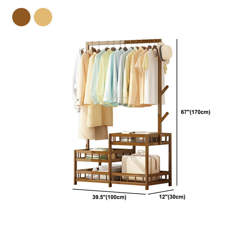 Modern Entry Hall Tree Wooden Shelves Coat Hanger Hallway Coat Rack