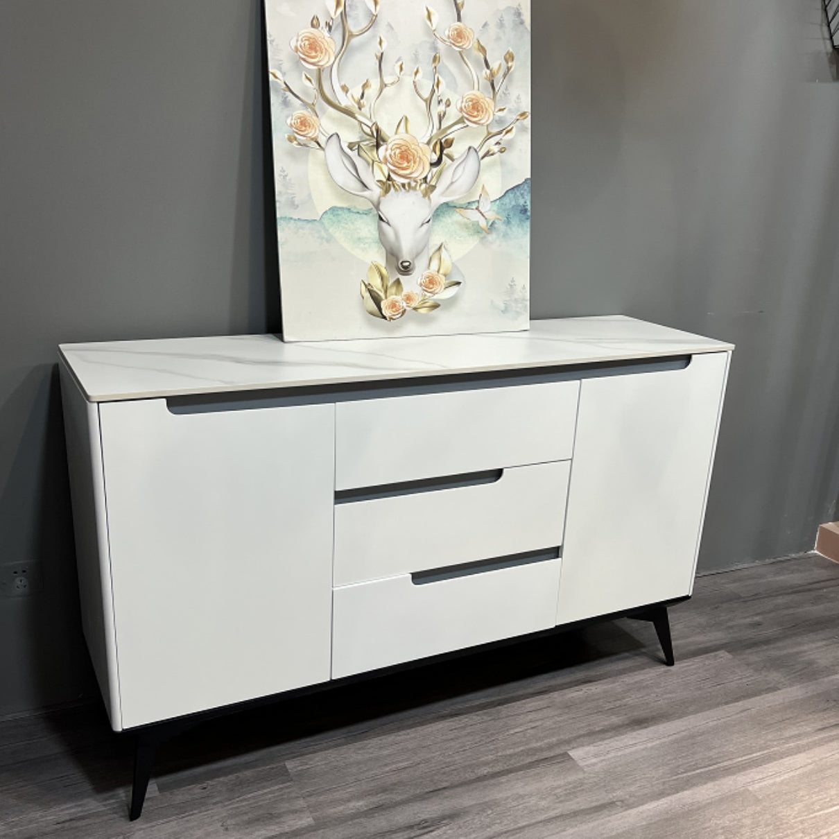 Glam Sideboard Sintered Stone Top Sideboard with 2-door for Living Room