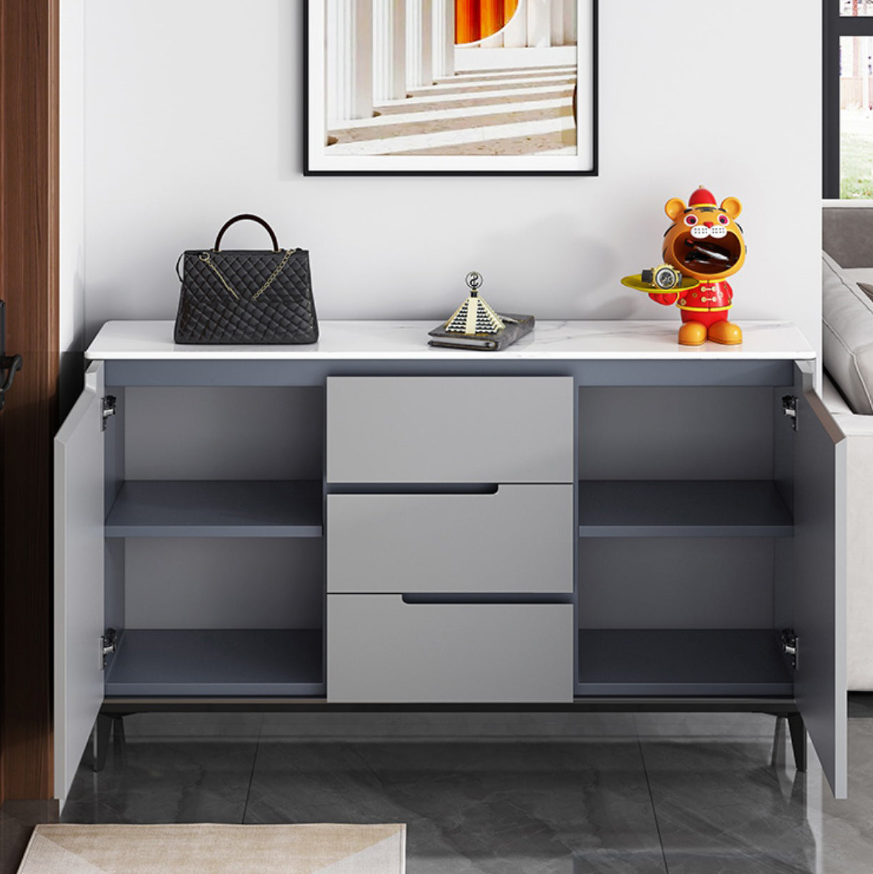 Glam Sideboard Sintered Stone Top Sideboard with 2-door for Living Room