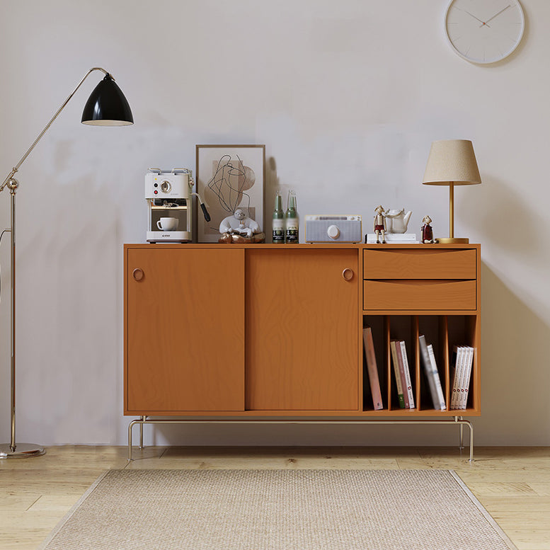 Sliding Door Pine Wood Sideboard Modern Credenza with Storage for Living Room