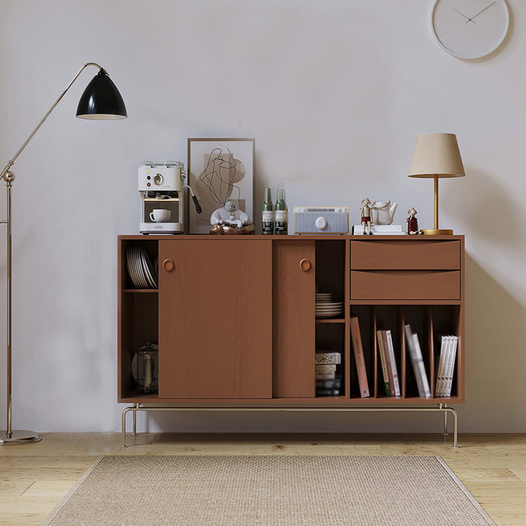 Sliding Door Pine Wood Sideboard Modern Credenza with Storage for Living Room