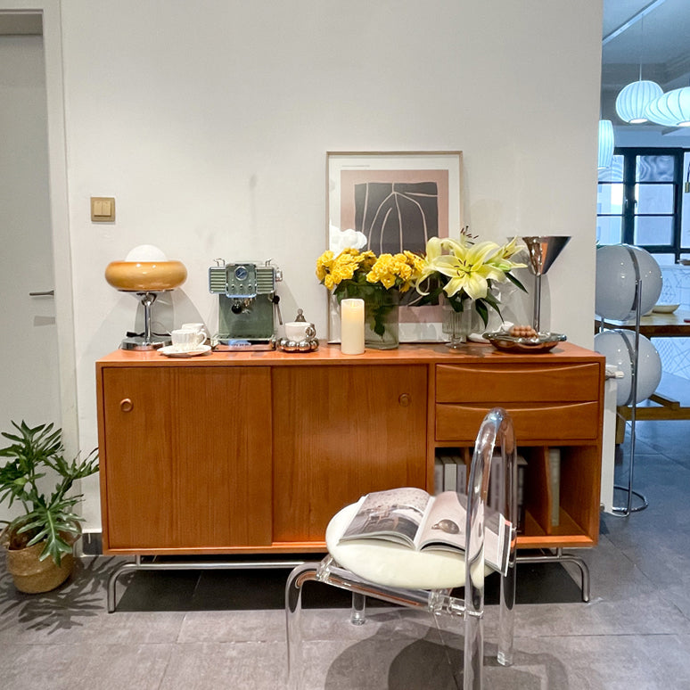 Sliding Door Pine Wood Sideboard Modern Credenza with Storage for Living Room