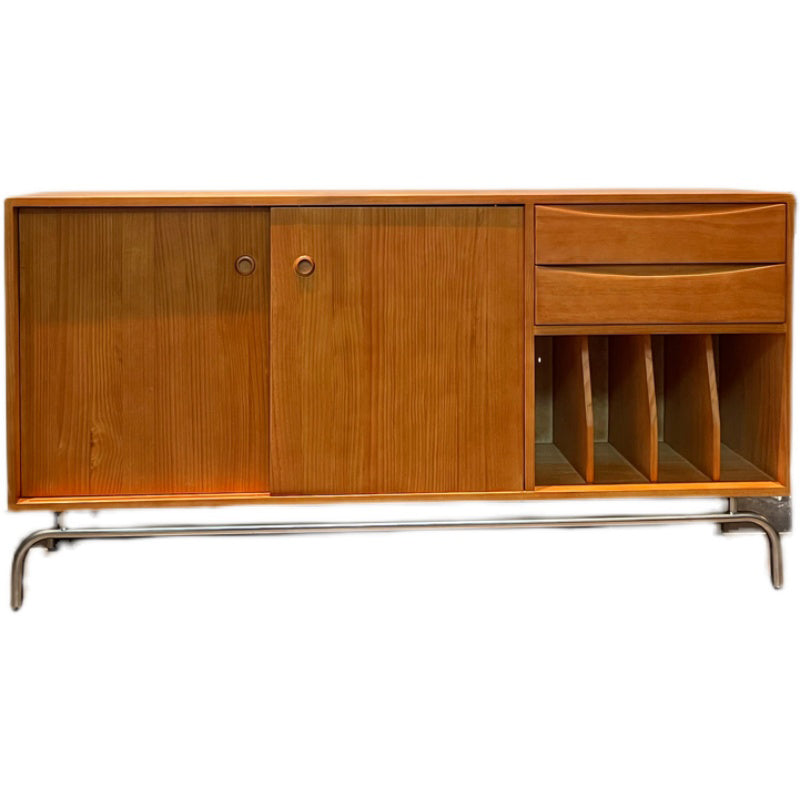 Sliding Door Pine Wood Sideboard Modern Credenza with Storage for Living Room