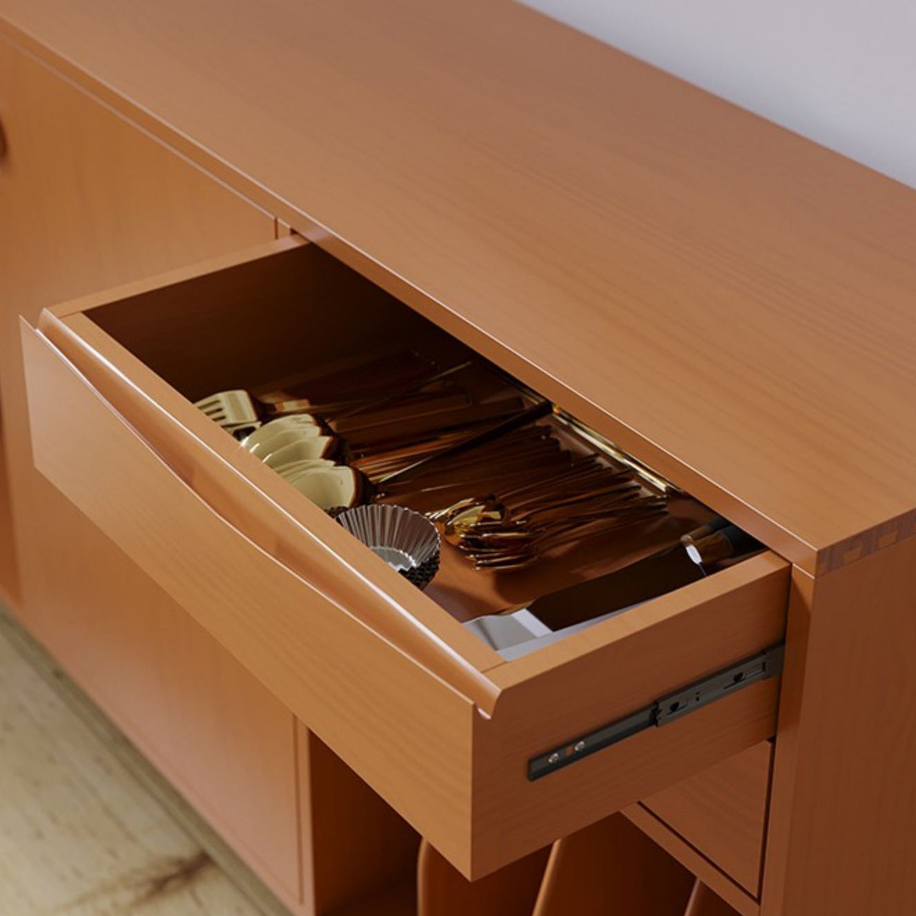 Sliding Door Pine Wood Sideboard Modern Credenza with Storage for Living Room