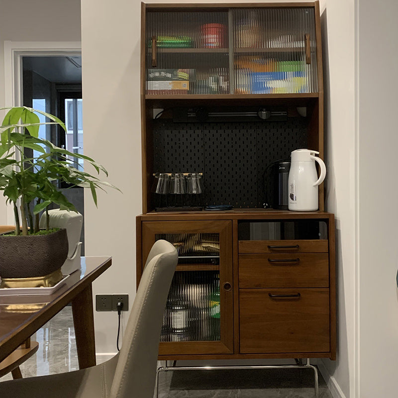 Pine Wood Living Room Sideboard Cabinet Modern Credenza with Storage and Glass Door