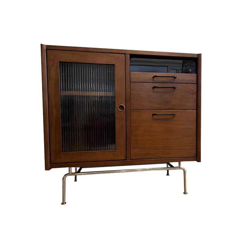 Pine Wood Living Room Sideboard Cabinet Modern Credenza with Storage and Glass Door