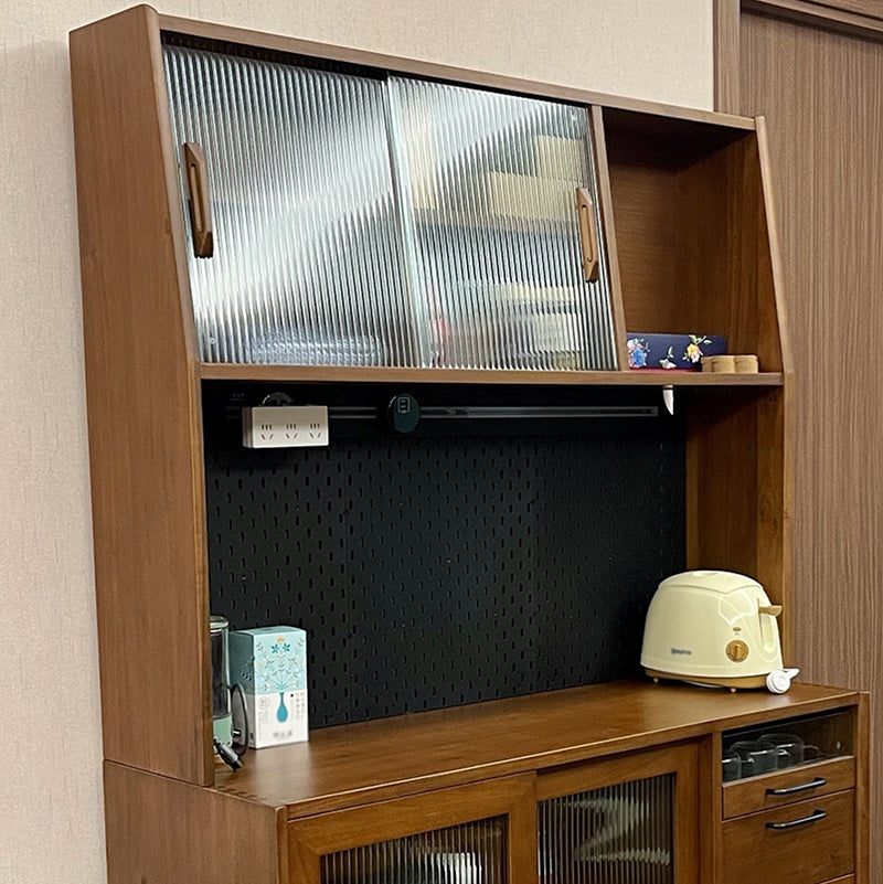 Pine Wood Living Room Sideboard Cabinet Modern Credenza with Storage and Glass Door