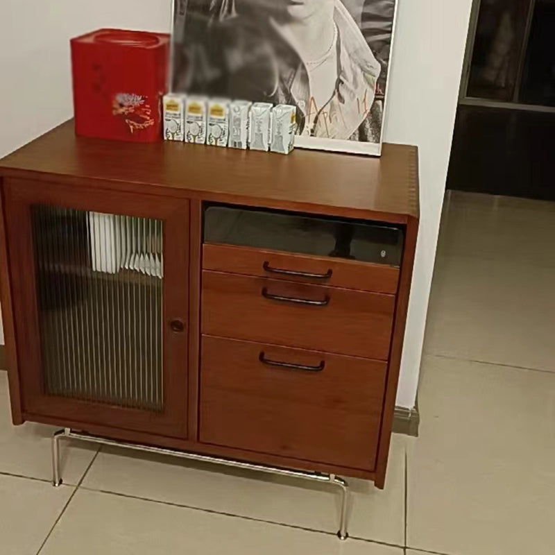 Pine Wood Living Room Sideboard Cabinet Modern Credenza with Storage and Glass Door