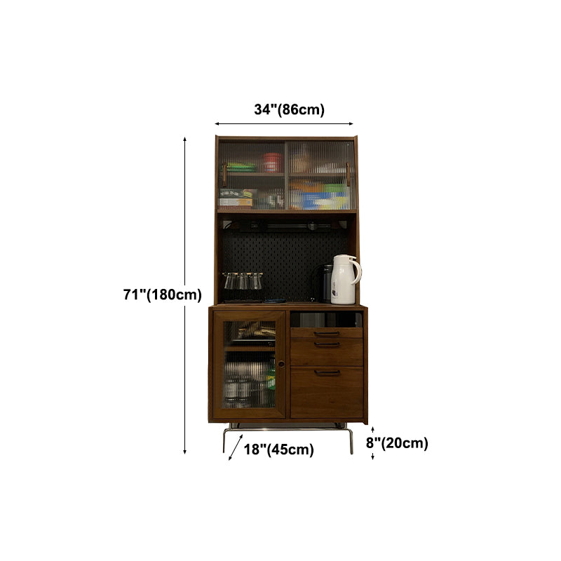 Pine Wood Living Room Sideboard Cabinet Modern Credenza with Storage and Glass Door