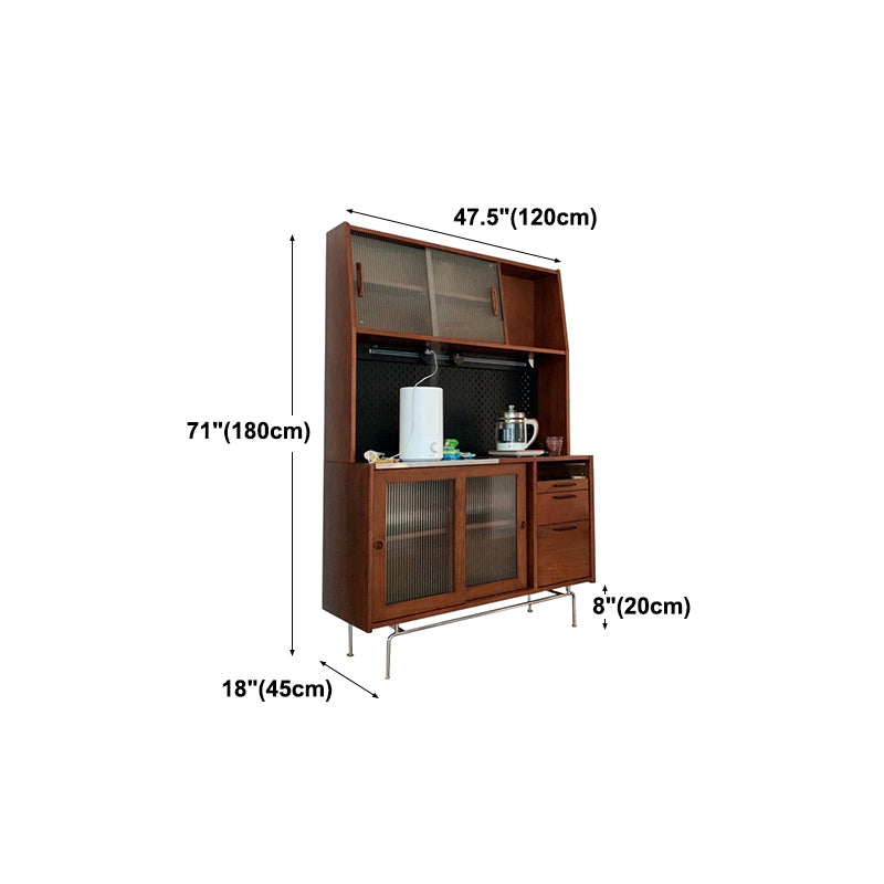 Pine Wood Living Room Sideboard Cabinet Modern Credenza with Storage and Glass Door