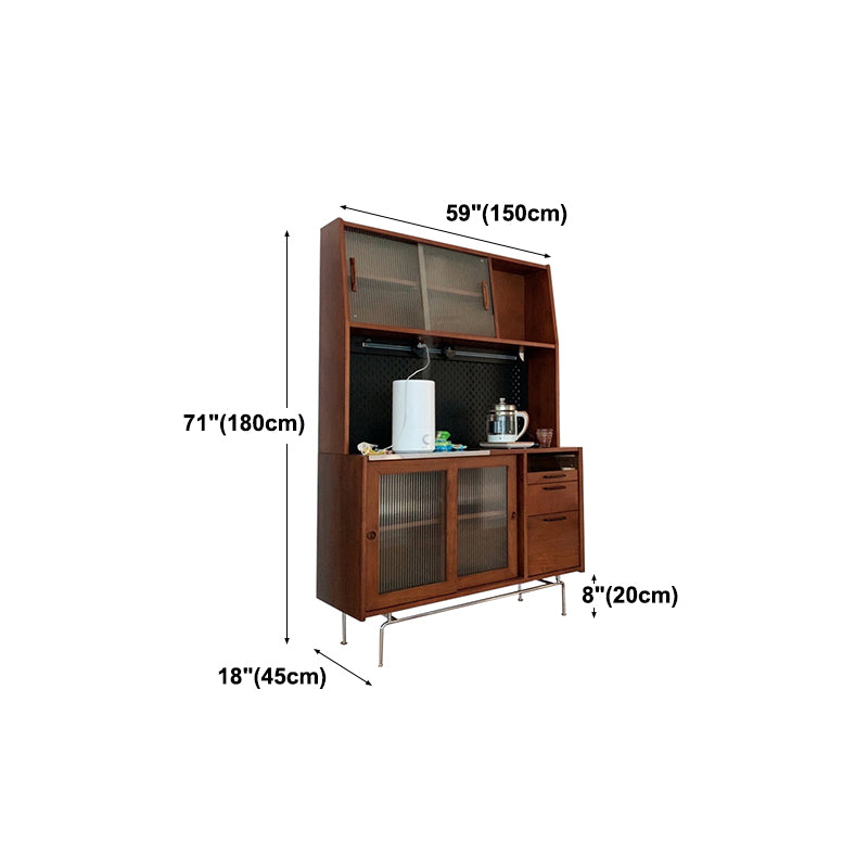 Pine Wood Living Room Sideboard Cabinet Modern Credenza with Storage and Glass Door