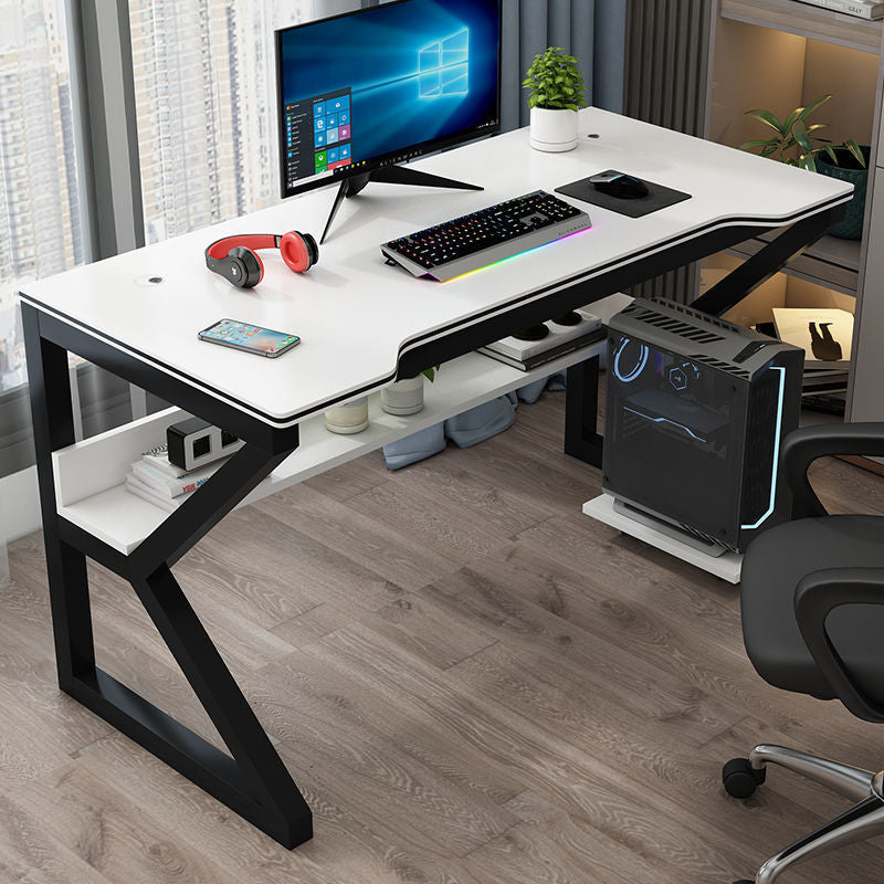 Contemporary Free Form Computer Desk Trestle Base Manufactured Wood Desk