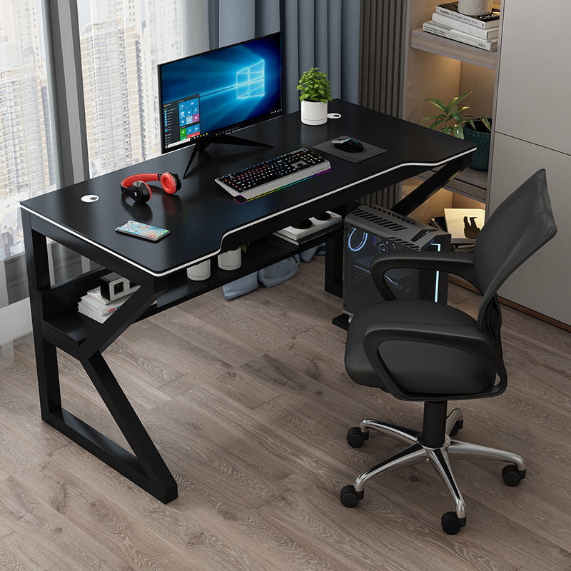 Contemporary Free Form Computer Desk Trestle Base Manufactured Wood Desk