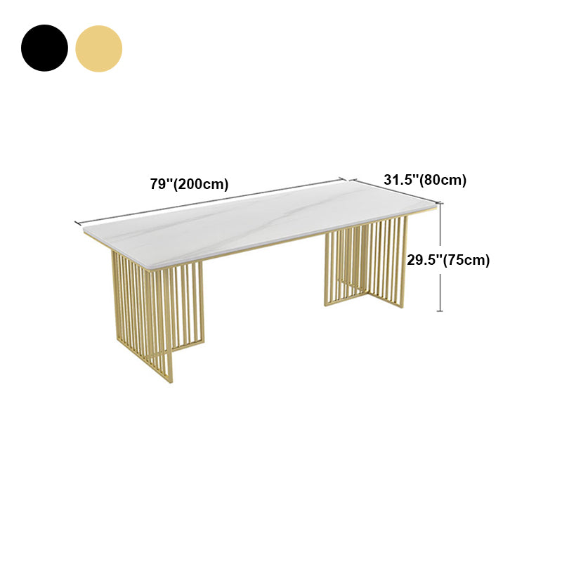 Glam Style Rectangular Office Desk Sintered Stone White Top Desk