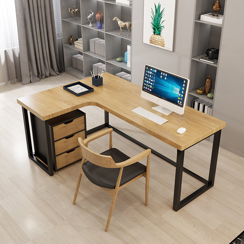 L-Shape Writing Desk Industrial Style Solid Wood Office Desk