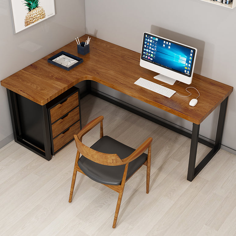 L-Shape Writing Desk Industrial Style Solid Wood Office Desk