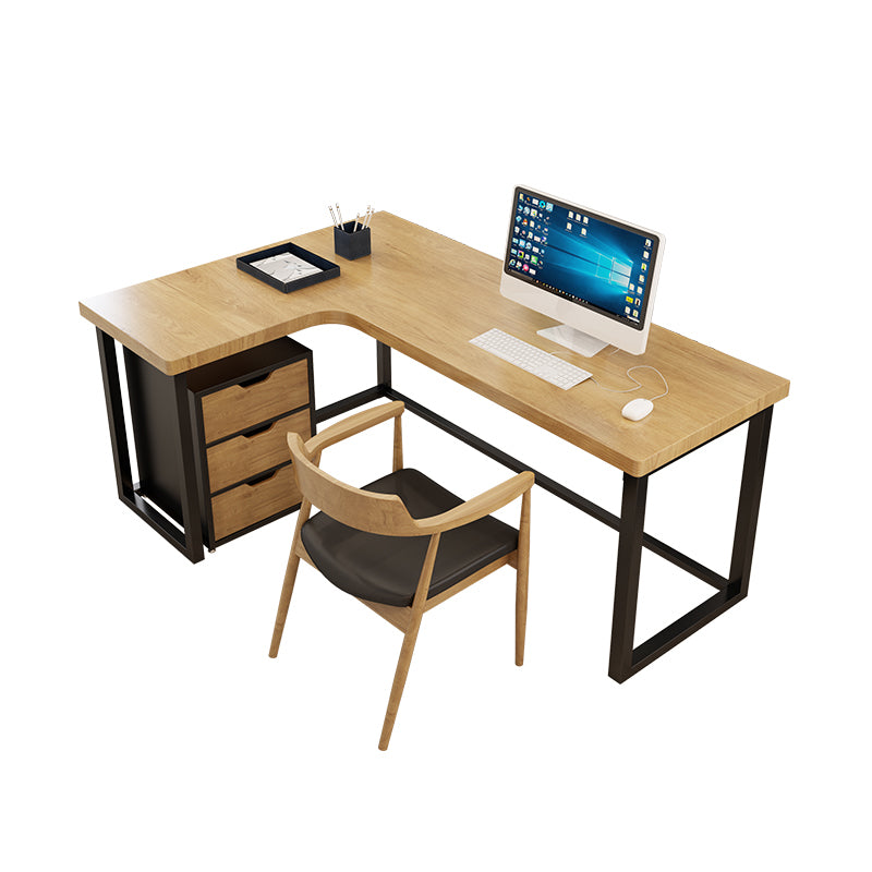 L-Shape Writing Desk Industrial Style Solid Wood Office Desk