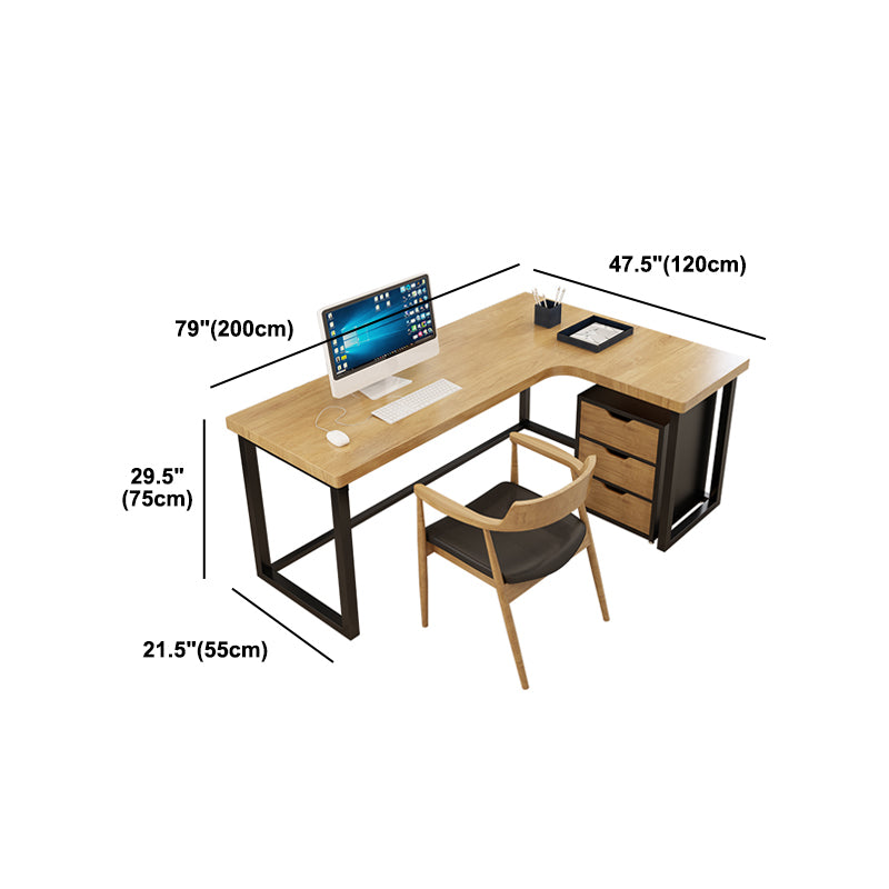 L-Shape Writing Desk Industrial Style Solid Wood Office Desk