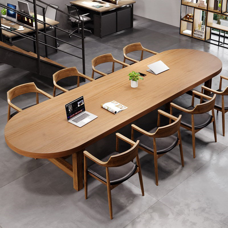 Office Meeting Table Fixed Oval Shaped Solid Wood Writing Desk