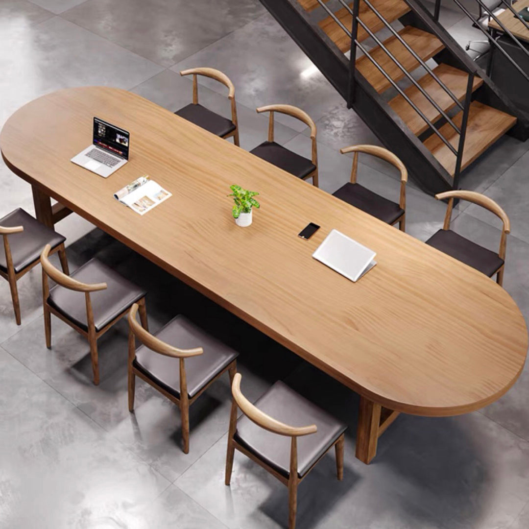 Office Meeting Table Fixed Oval Shaped Solid Wood Writing Desk