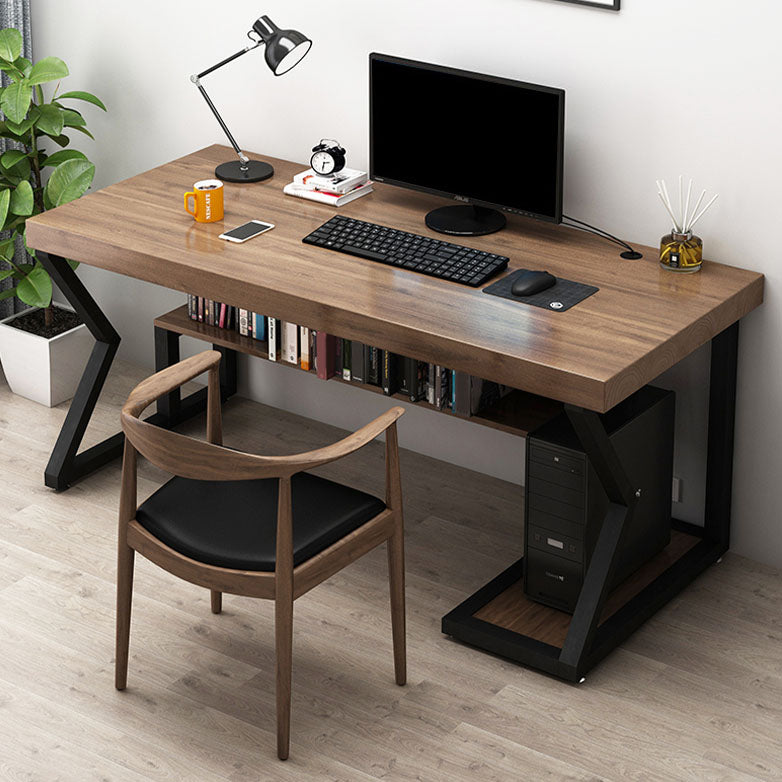 Rectangular Computer Desk Pine Solid Wood Desk with Computer Host Frame