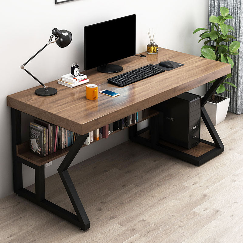 Rectangular Computer Desk Pine Solid Wood Desk with Computer Host Frame