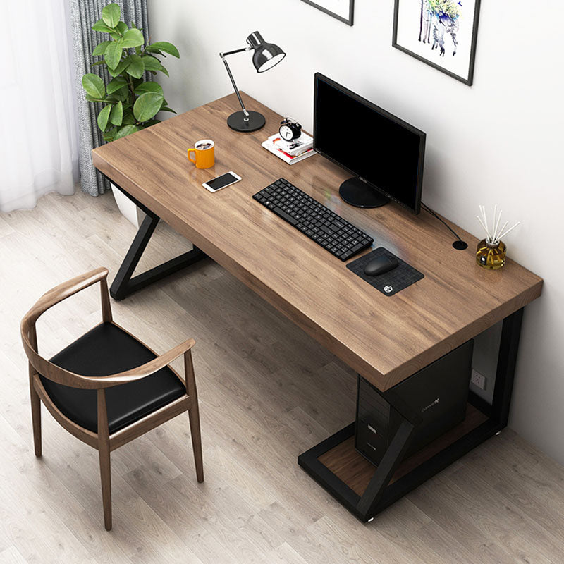 Rectangular Computer Desk Pine Solid Wood Desk with Computer Host Frame