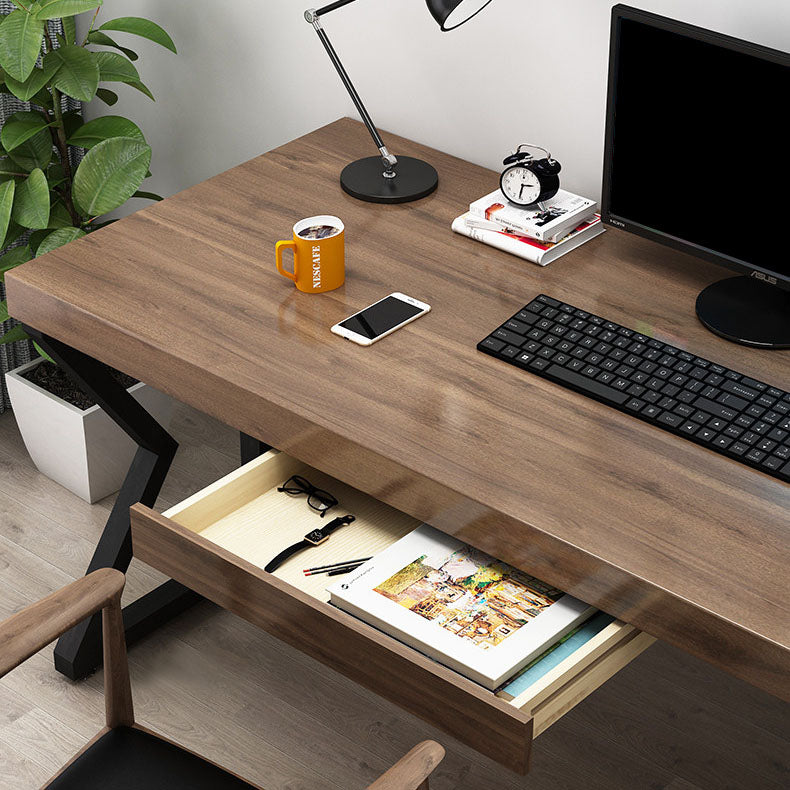 Rectangular Computer Desk Pine Solid Wood Desk with Computer Host Frame