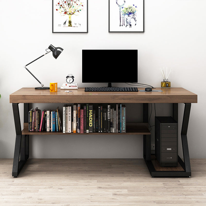 Rectangular Computer Desk Pine Solid Wood Desk with Computer Host Frame