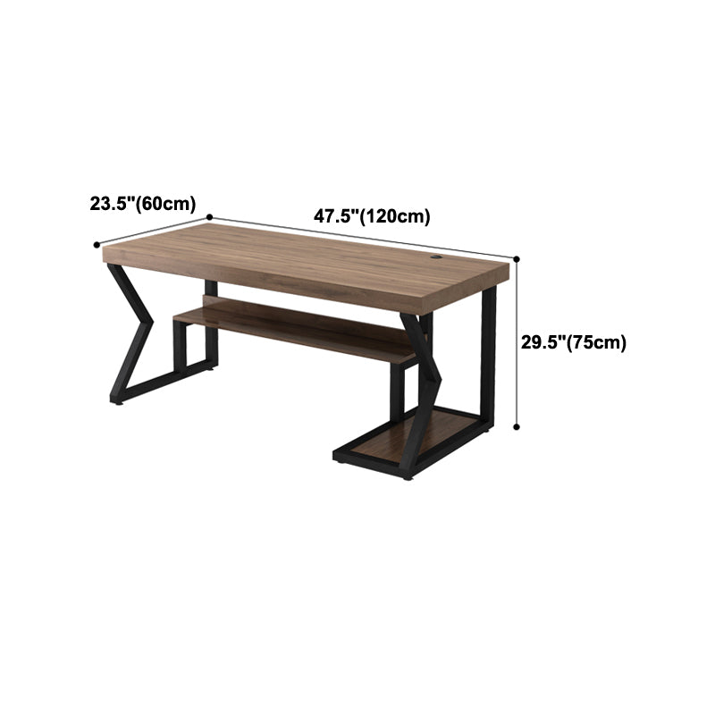 Rectangular Computer Desk Pine Solid Wood Desk with Computer Host Frame