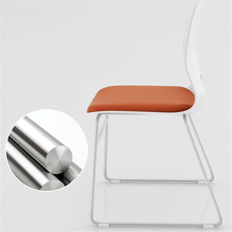 White Frame Conference Chair Contemporary Armless Chair with Upholstered