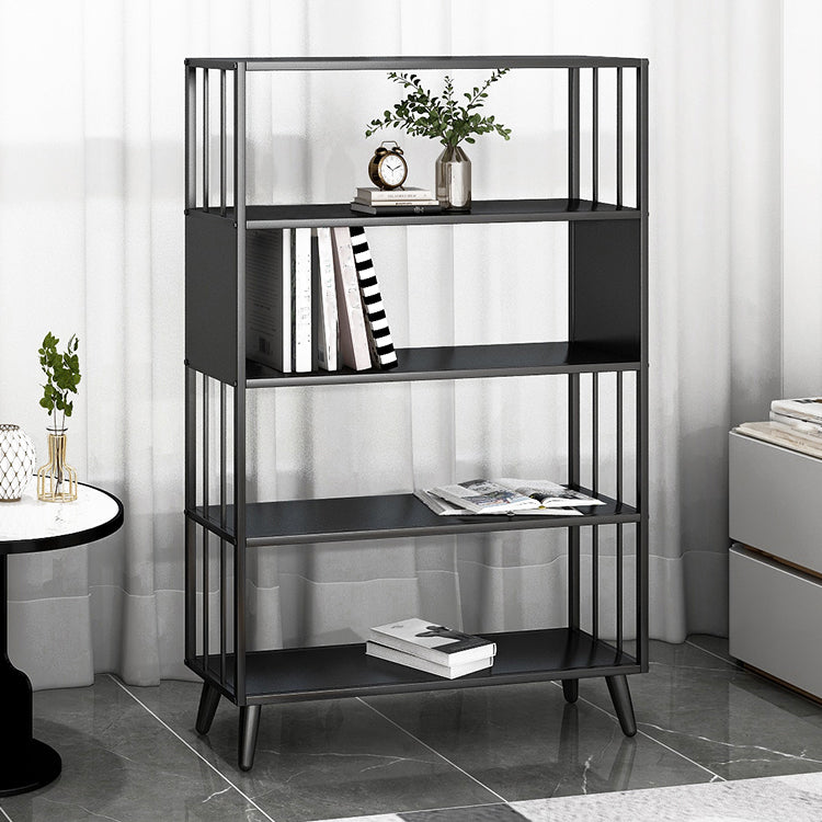 Modern Style Metal Bookshelf Black Open Back Bookcase for Home Office