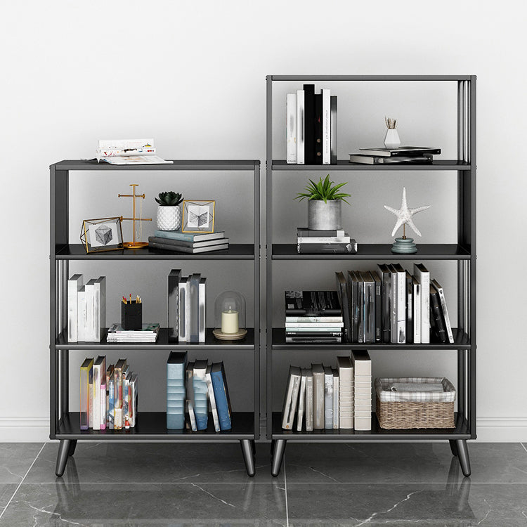 Modern Style Metal Bookshelf Black Open Back Bookcase for Home Office