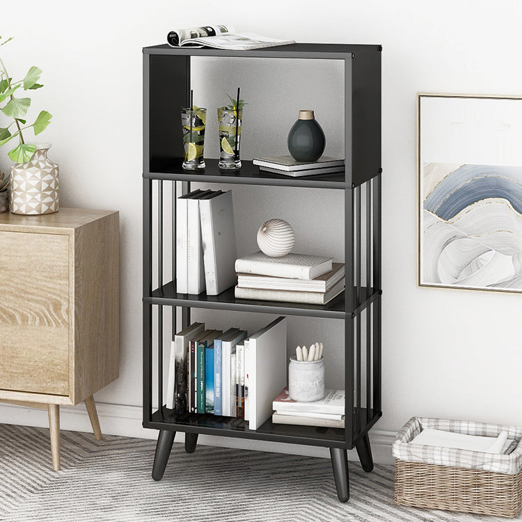 Modern Style Metal Bookshelf Black Open Back Bookcase for Home Office